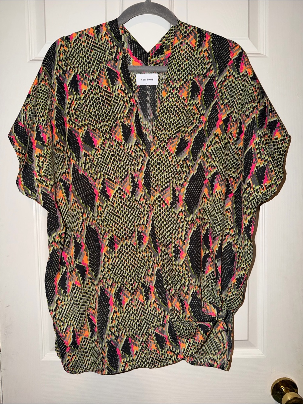 Adrienne Multicolor Neon Snake-Print Dolman Sleeve Top - Green/Pink/Black